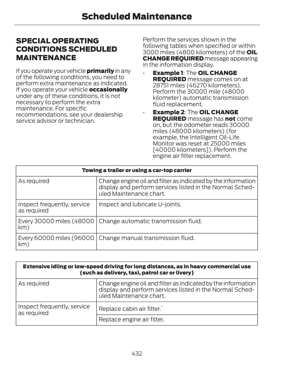 Scheduled maintenance, Special operating conditions scheduled maintenance | FORD 2014 Fusion v.1 User Manual | Page 435 / 457