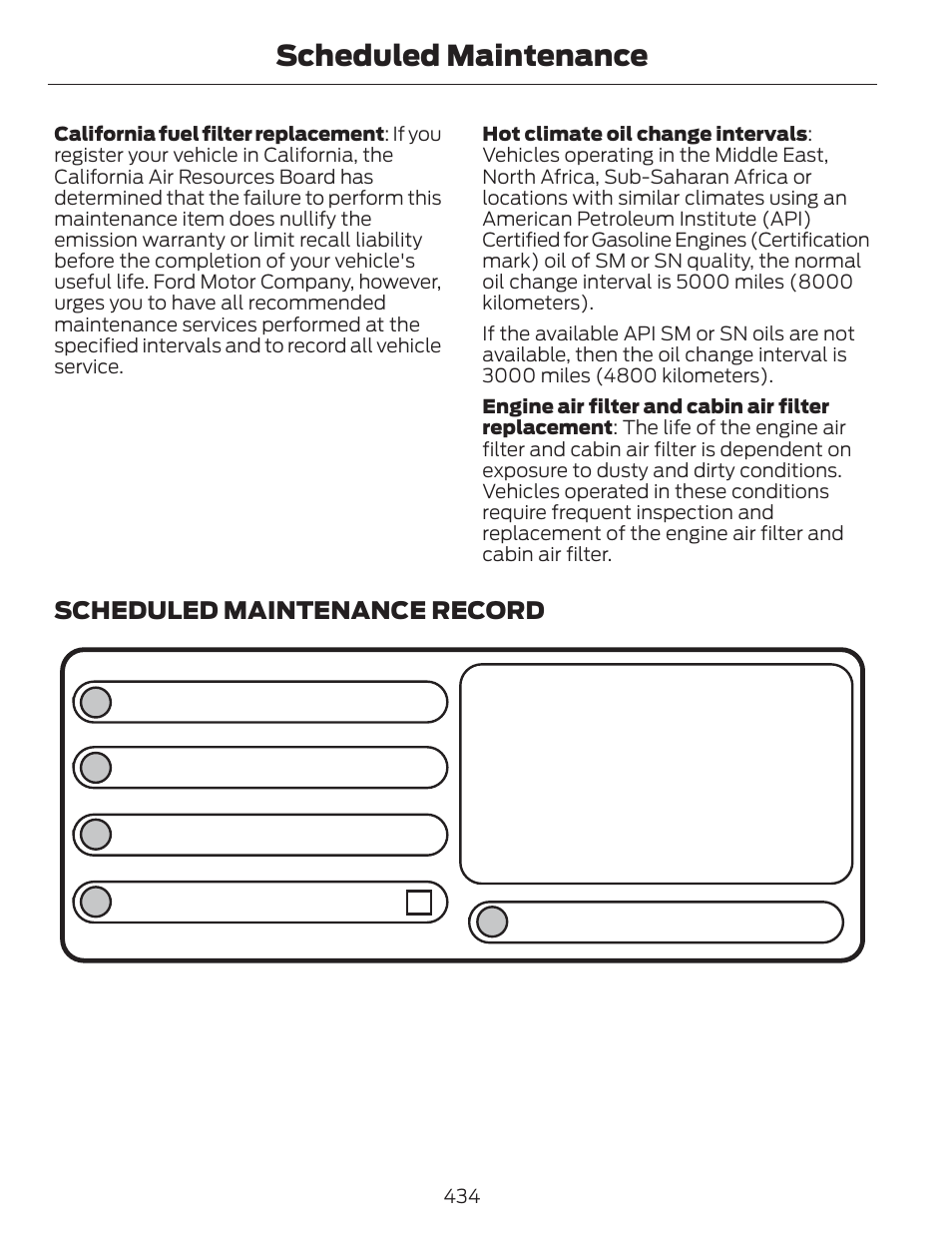 Dealer stamp, Scheduled maintenance, Scheduled maintenance record | FORD 2014 Fusion v.1 User Manual | Page 437 / 457