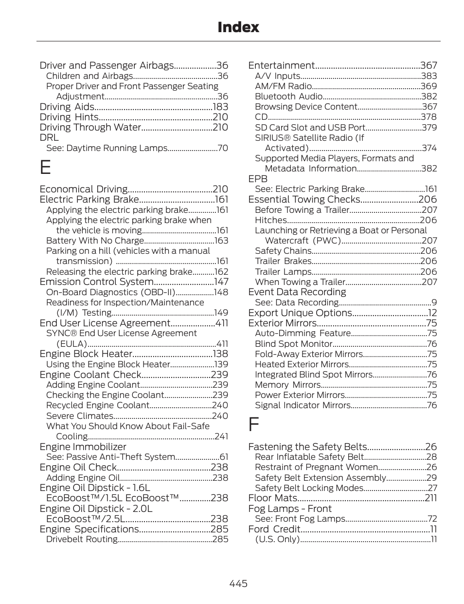 Index | FORD 2014 Fusion v.1 User Manual | Page 448 / 457