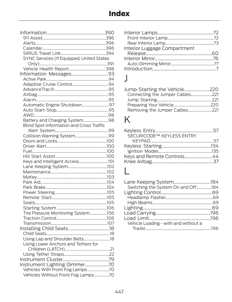 Index | FORD 2014 Fusion v.1 User Manual | Page 450 / 457