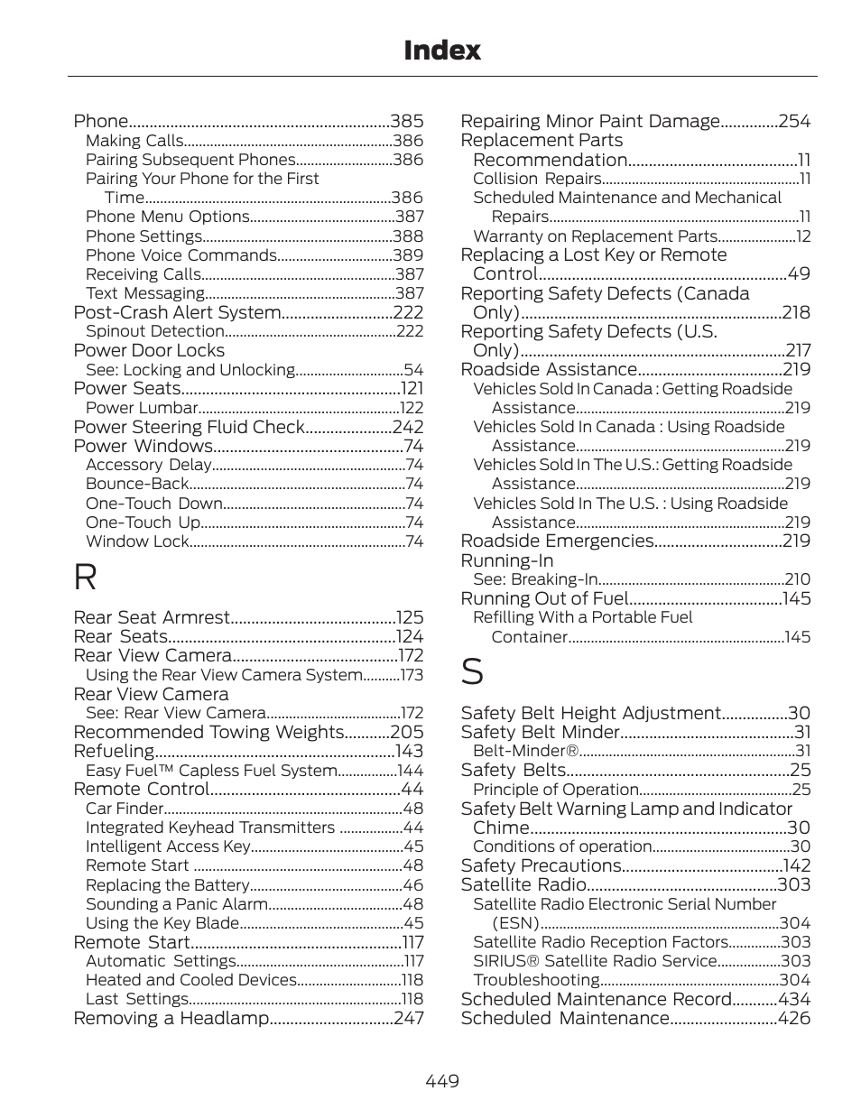 Index | FORD 2014 Fusion v.1 User Manual | Page 452 / 457
