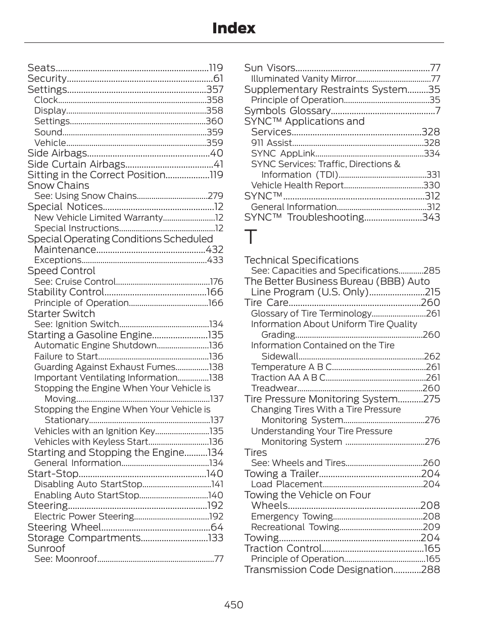 Index | FORD 2014 Fusion v.1 User Manual | Page 453 / 457