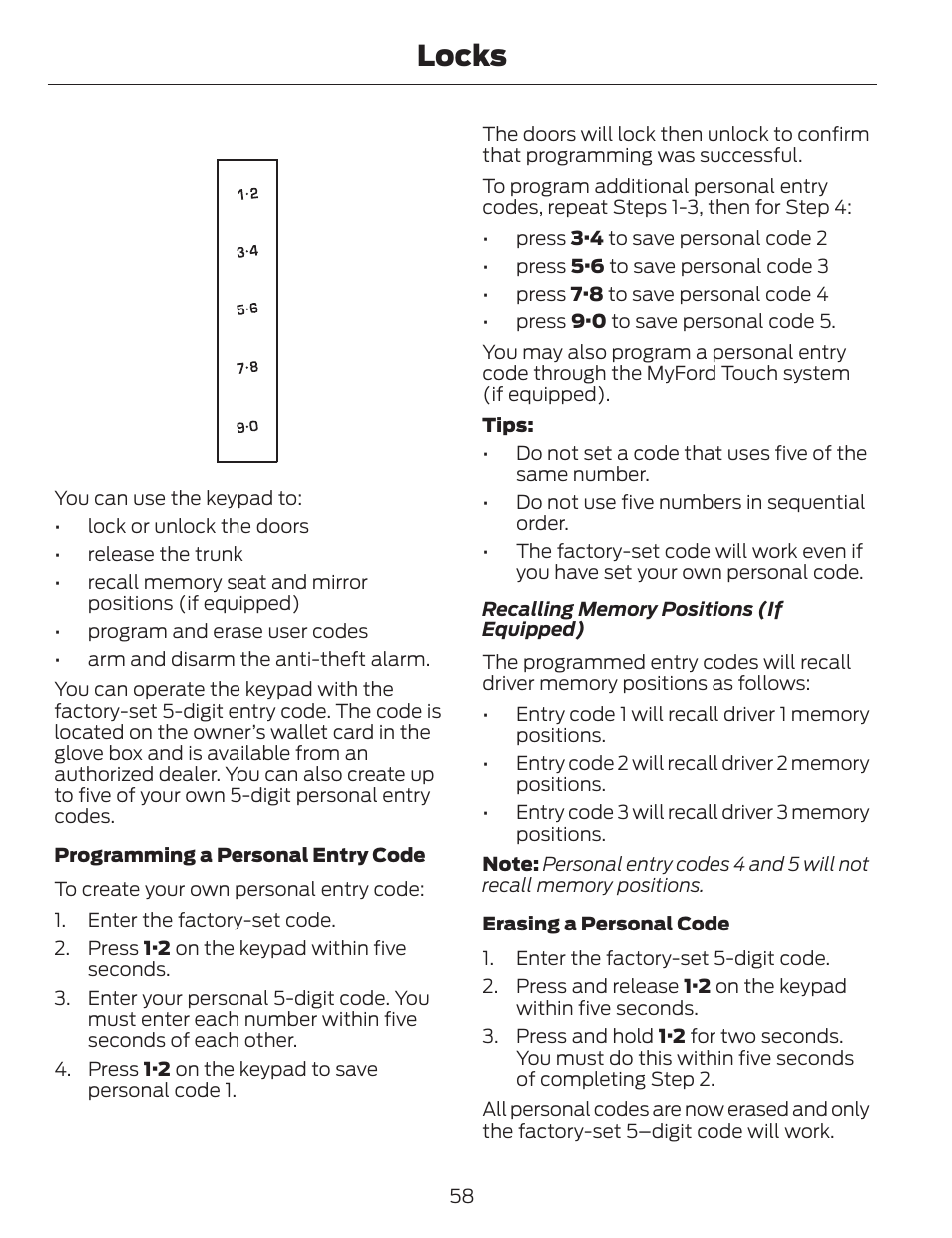 Locks | FORD 2014 Fusion v.1 User Manual | Page 61 / 457
