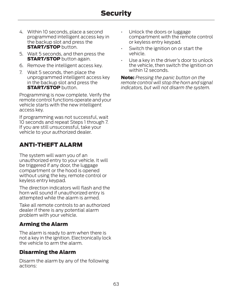 Security, Anti-theft alarm | FORD 2014 Fusion v.1 User Manual | Page 66 / 457