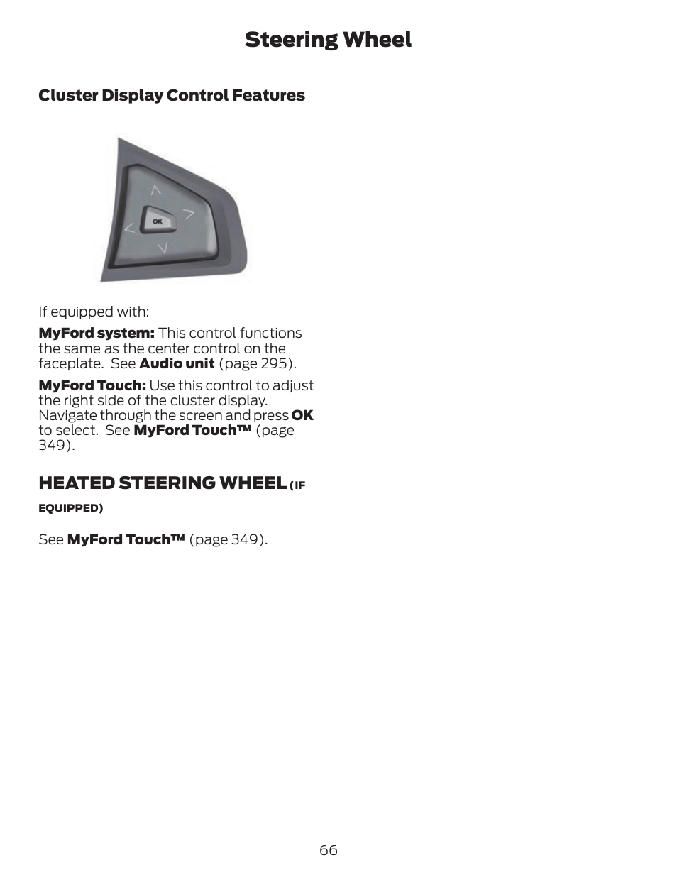 Steering wheel, Heated steering wheel | FORD 2014 Fusion v.1 User Manual | Page 69 / 457