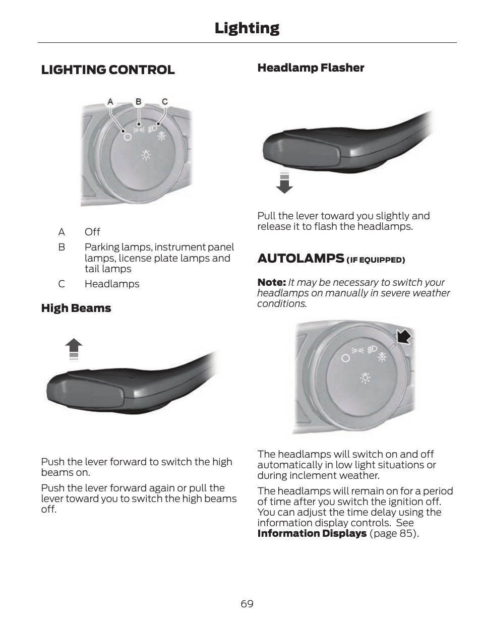 Lighting, Lighting control, Autolamps | FORD 2014 Fusion v.1 User Manual | Page 72 / 457