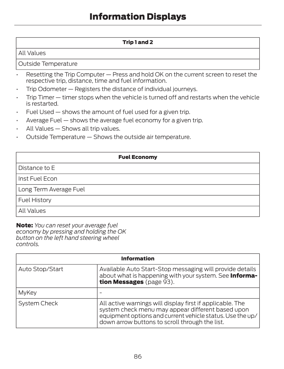 Information displays | FORD 2014 Fusion v.1 User Manual | Page 89 / 457