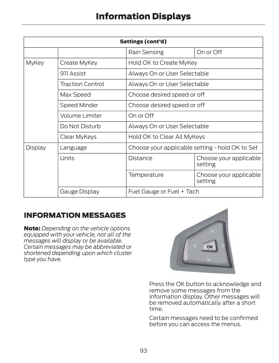 Information displays, Information messages | FORD 2014 Fusion v.1 User Manual | Page 96 / 457