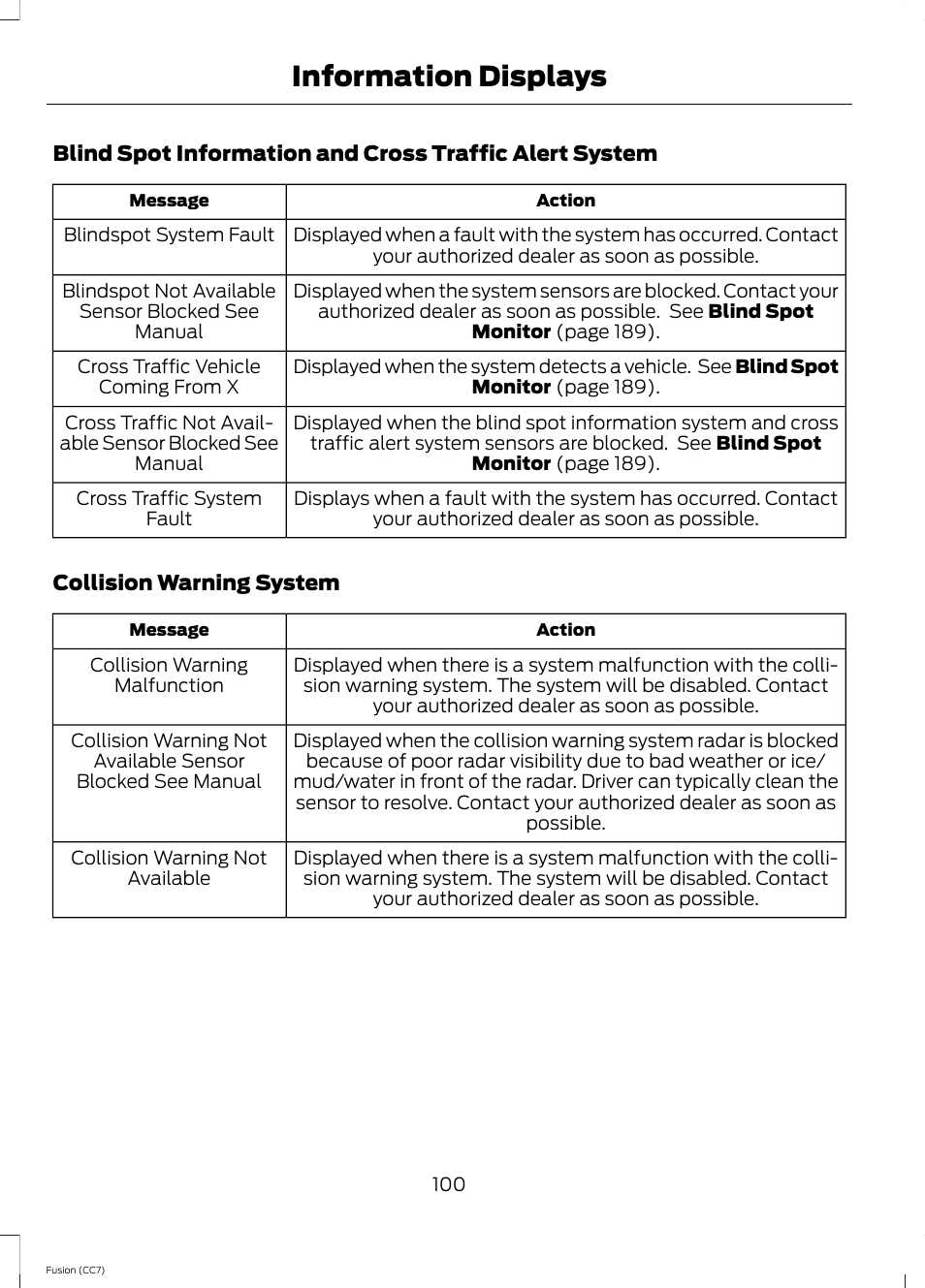 Information displays | FORD 2014 Fusion v.2 User Manual | Page 102 / 453