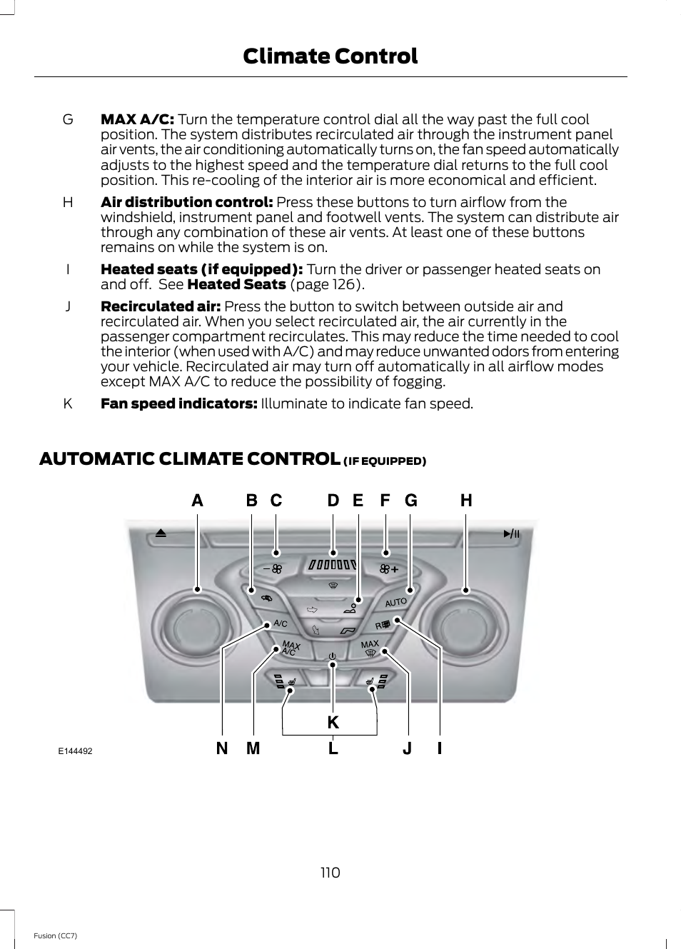Automatic climate control, Climate control | FORD 2014 Fusion v.2 User Manual | Page 112 / 453