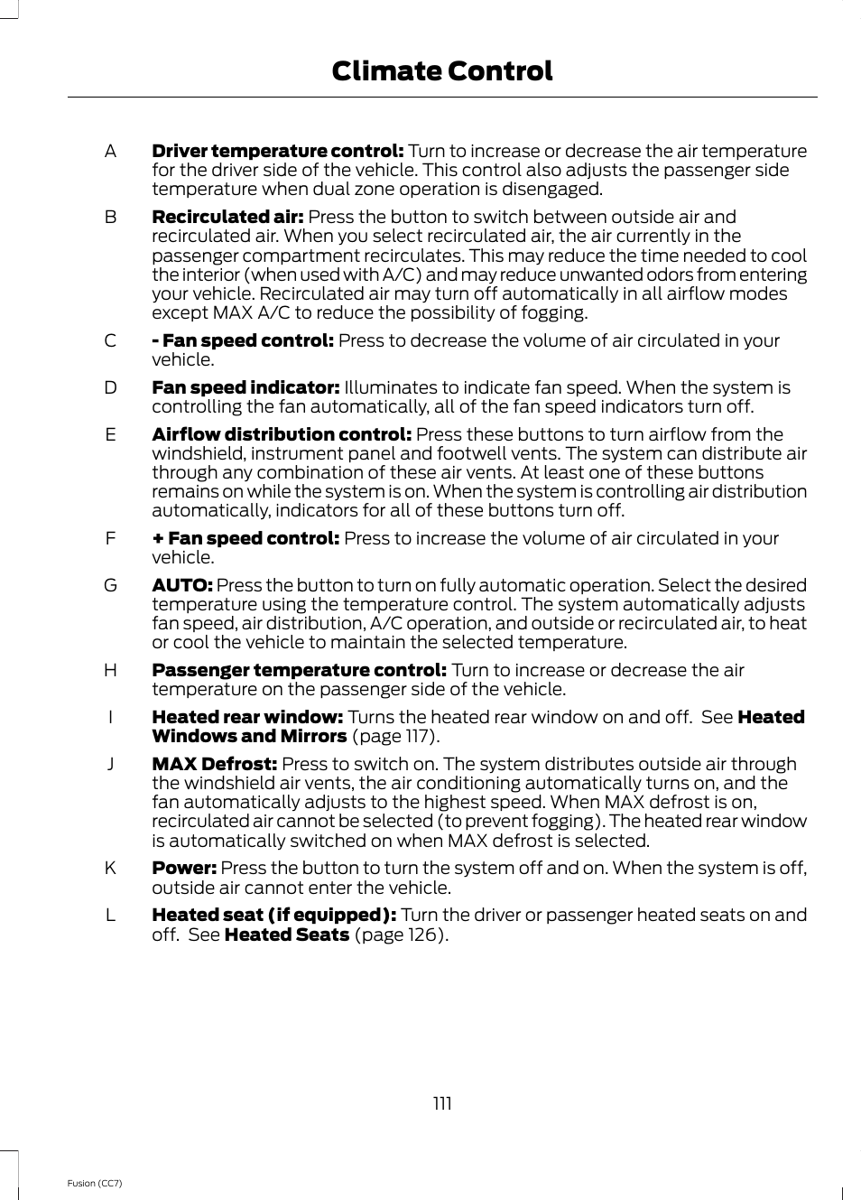 Climate control | FORD 2014 Fusion v.2 User Manual | Page 113 / 453