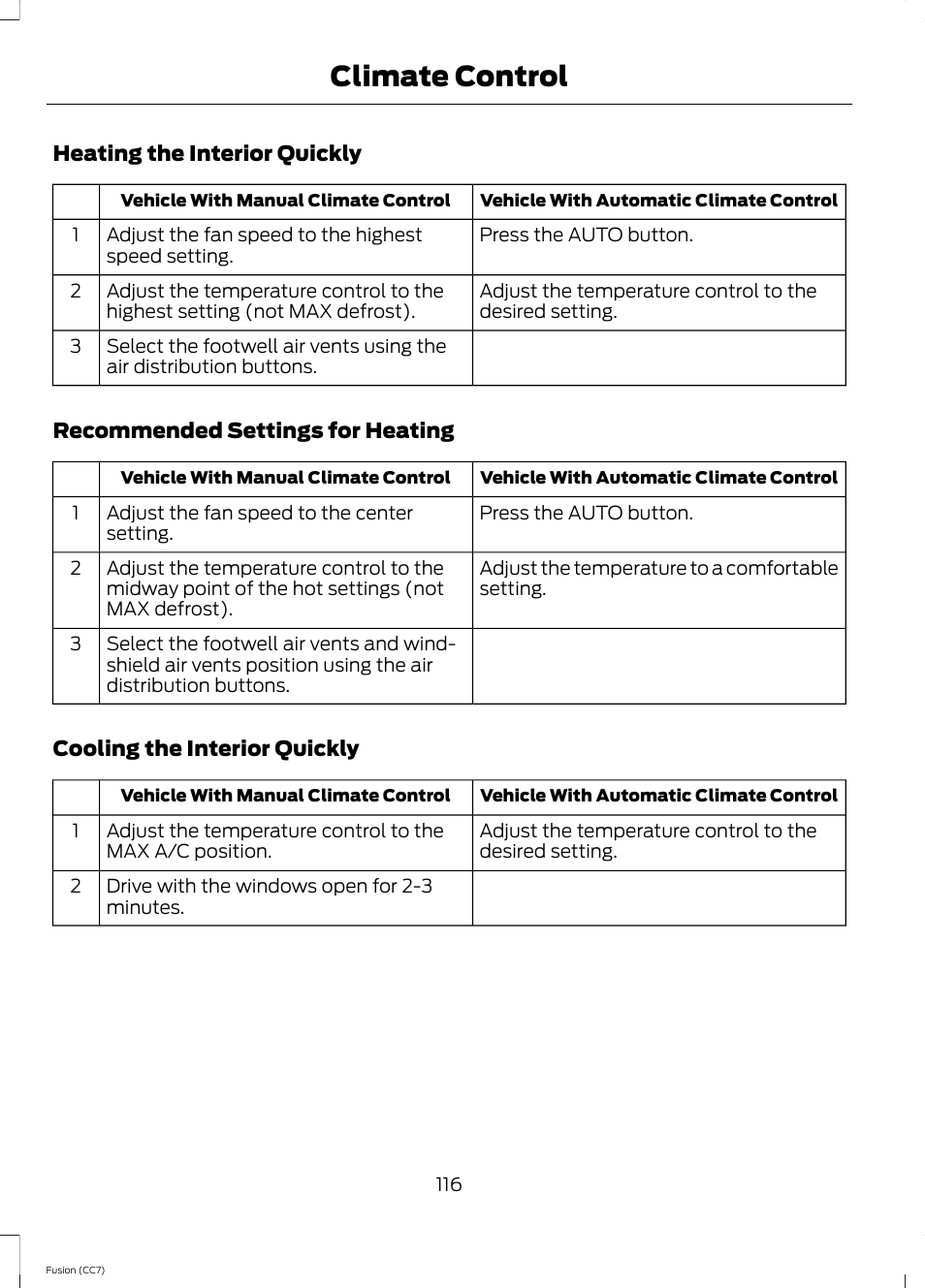 Climate control | FORD 2014 Fusion v.2 User Manual | Page 118 / 453