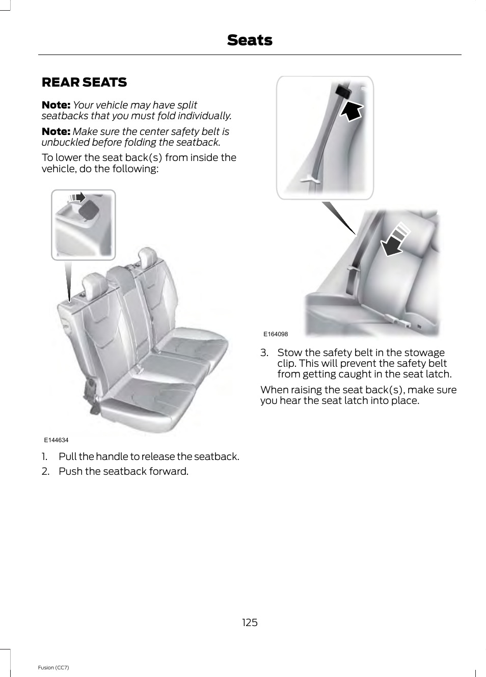 Rear seats, Seats | FORD 2014 Fusion v.2 User Manual | Page 127 / 453