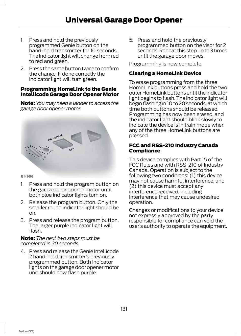 Universal garage door opener | FORD 2014 Fusion v.2 User Manual | Page 133 / 453