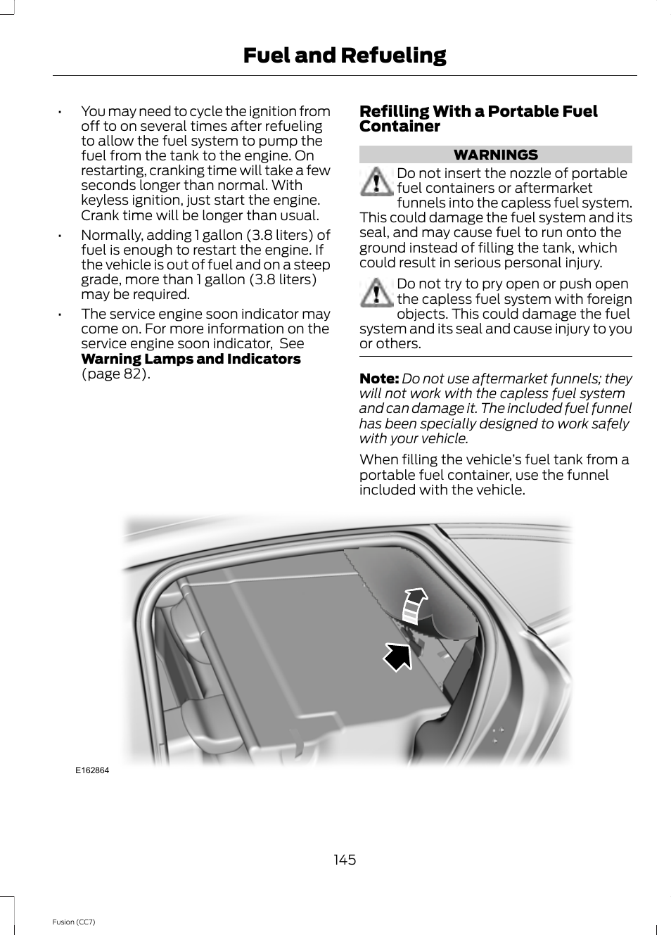 Fuel and refueling | FORD 2014 Fusion v.2 User Manual | Page 147 / 453