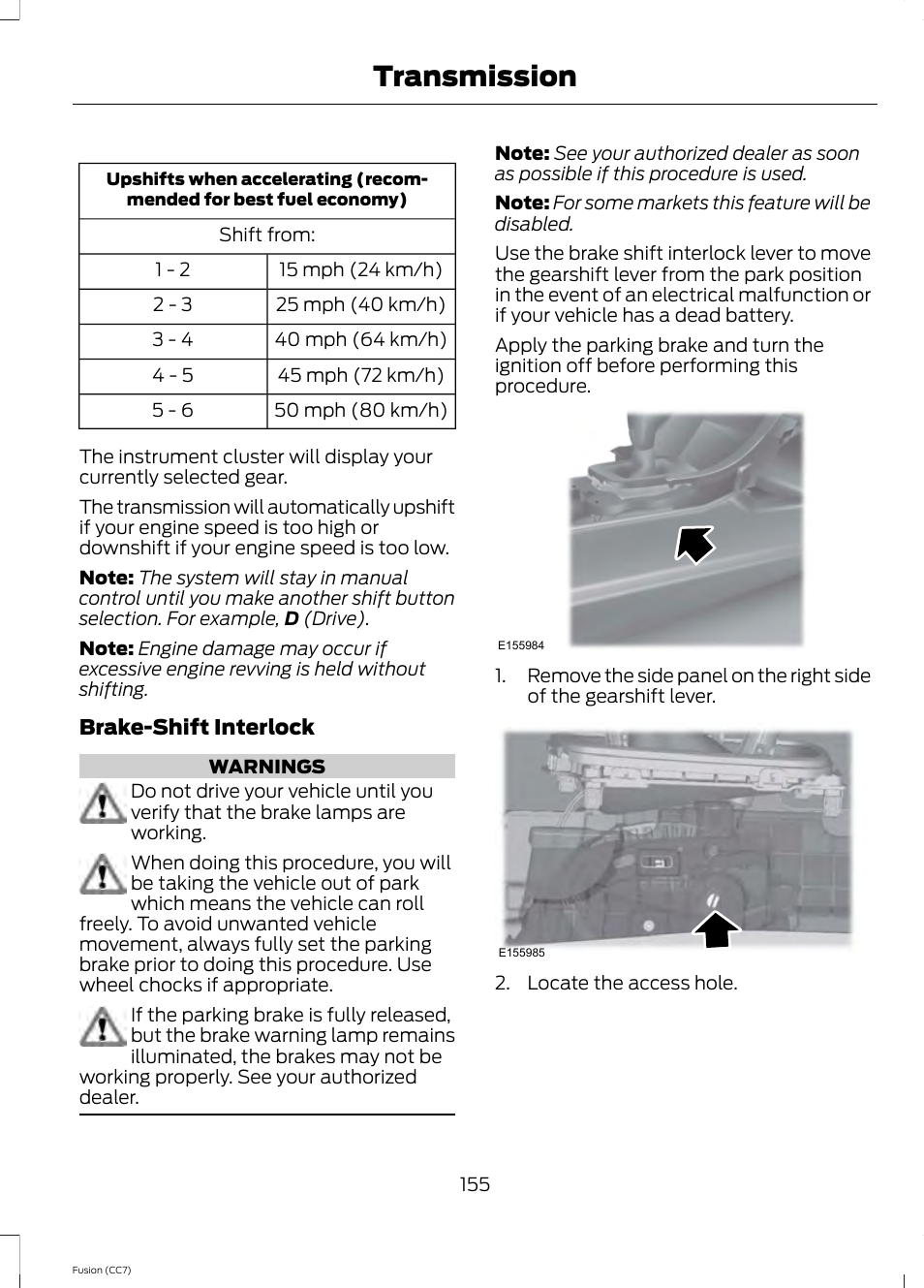 Transmission | FORD 2014 Fusion v.2 User Manual | Page 157 / 453