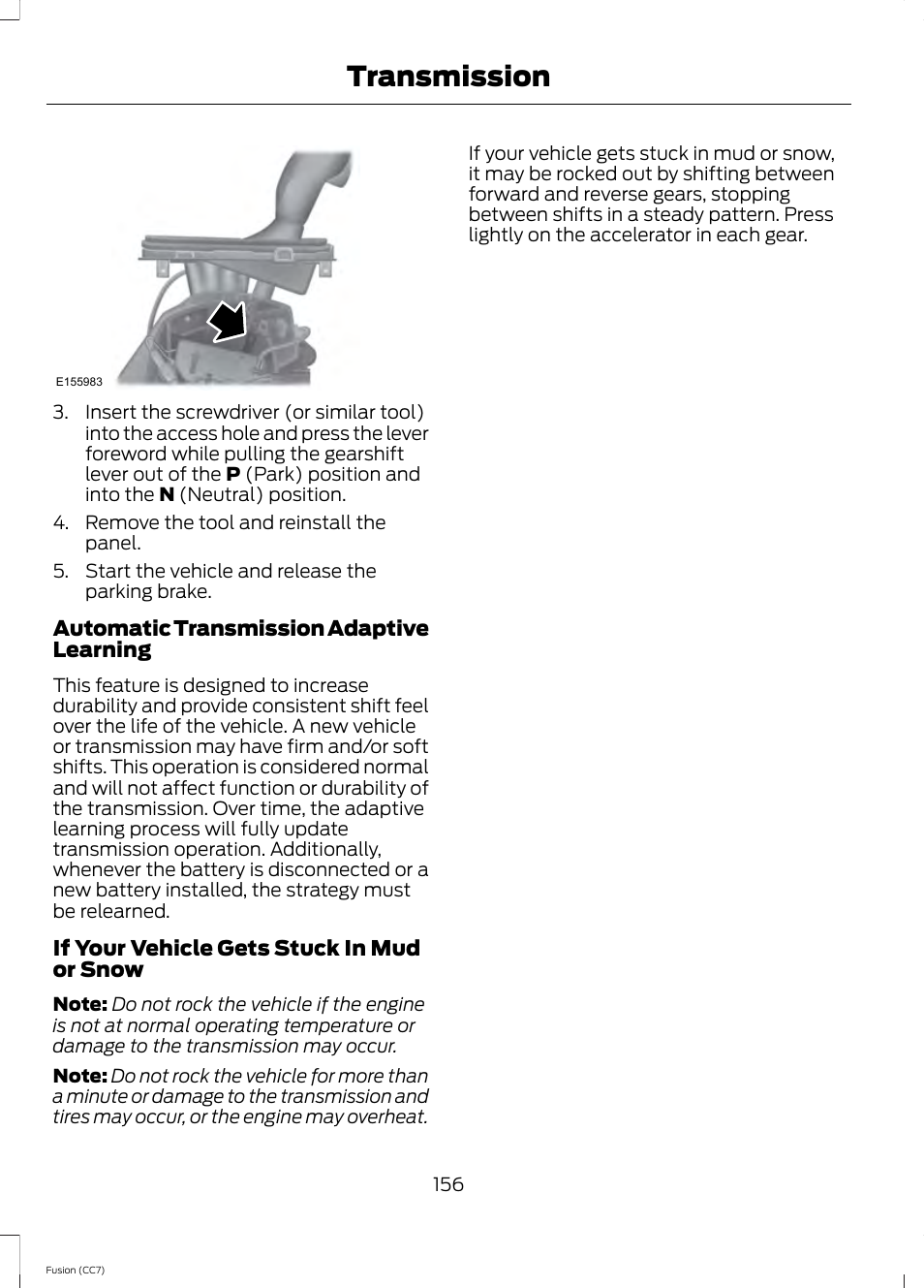 Transmission | FORD 2014 Fusion v.2 User Manual | Page 158 / 453