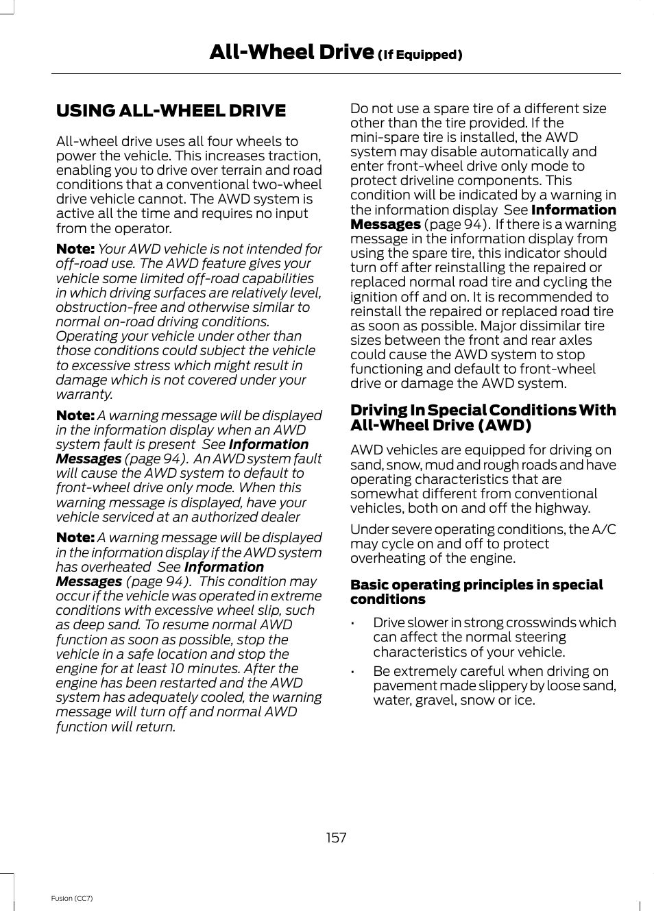 All-wheel drive, Using all-wheel drive | FORD 2014 Fusion v.2 User Manual | Page 159 / 453