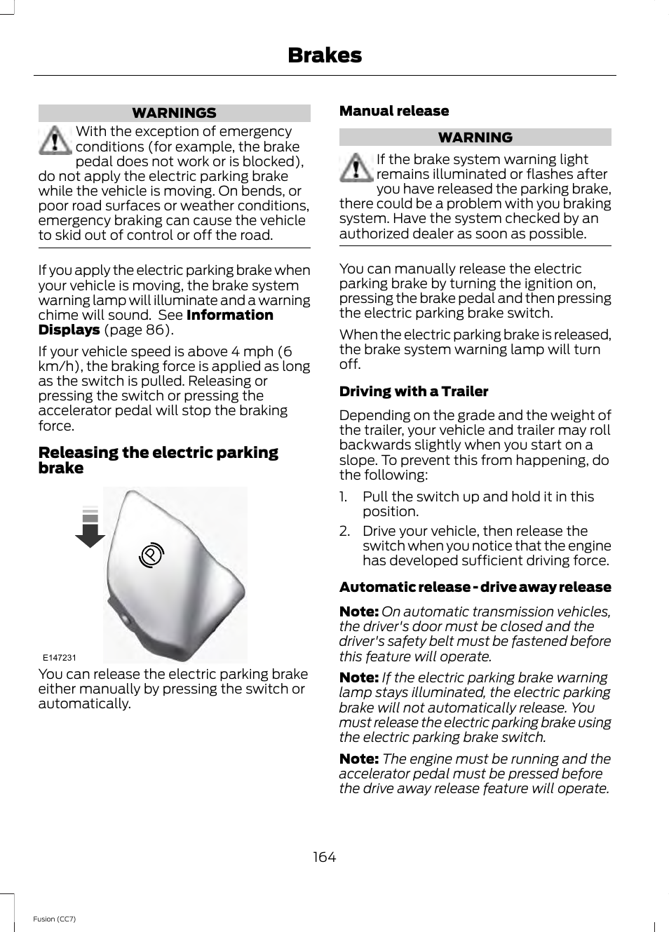 Brakes | FORD 2014 Fusion v.2 User Manual | Page 166 / 453