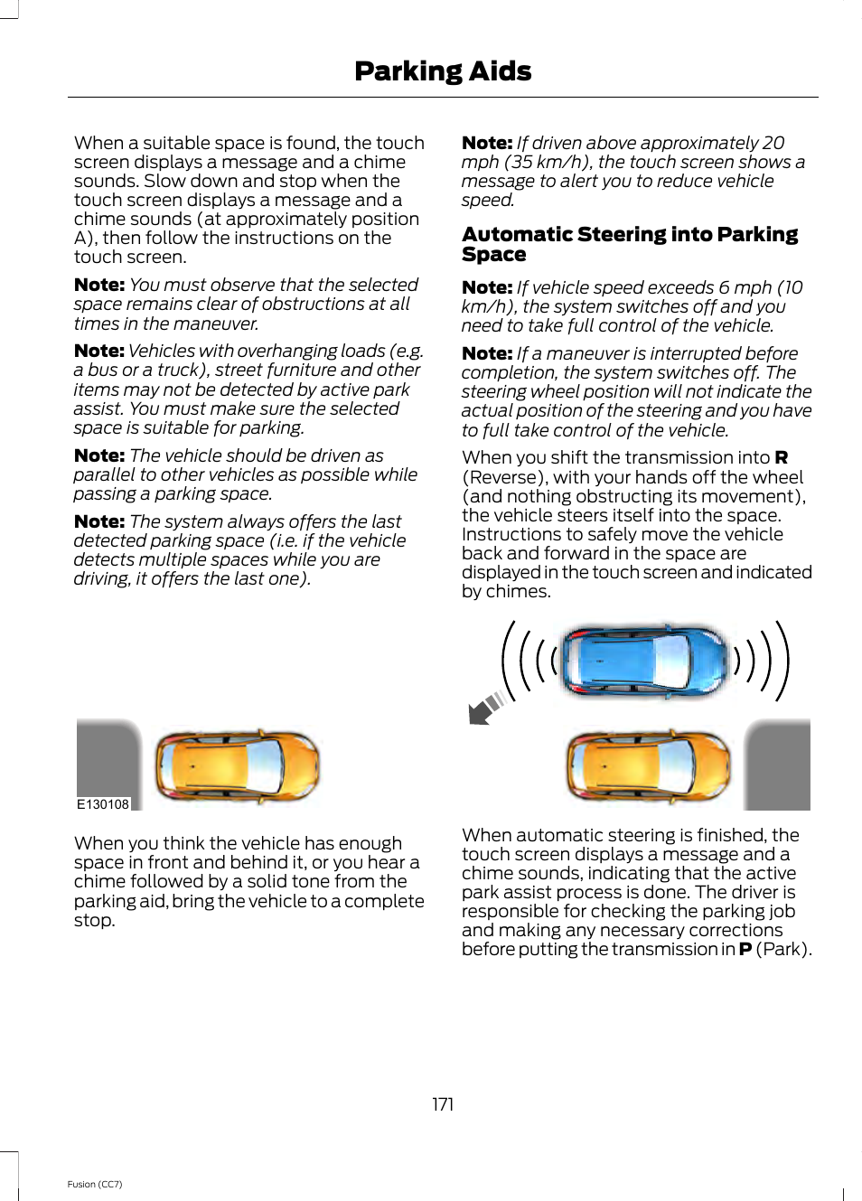 Parking aids | FORD 2014 Fusion v.2 User Manual | Page 173 / 453