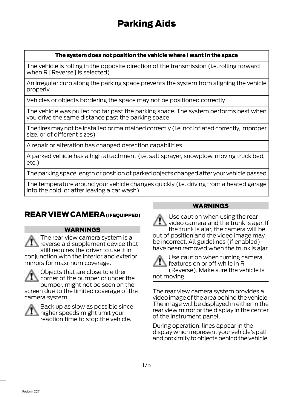 Rear view camera, Parking aids | FORD 2014 Fusion v.2 User Manual | Page 175 / 453