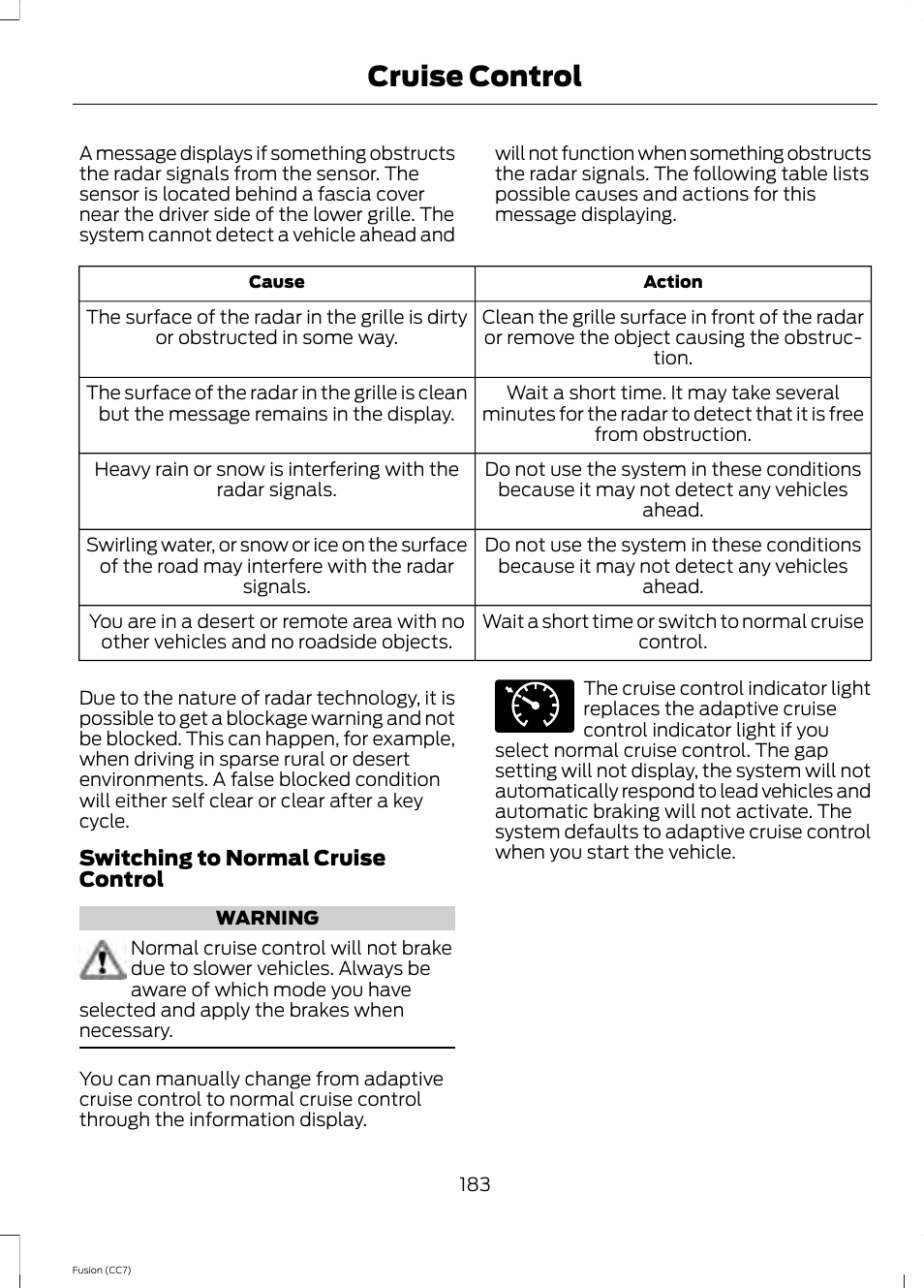 Cruise control | FORD 2014 Fusion v.2 User Manual | Page 185 / 453