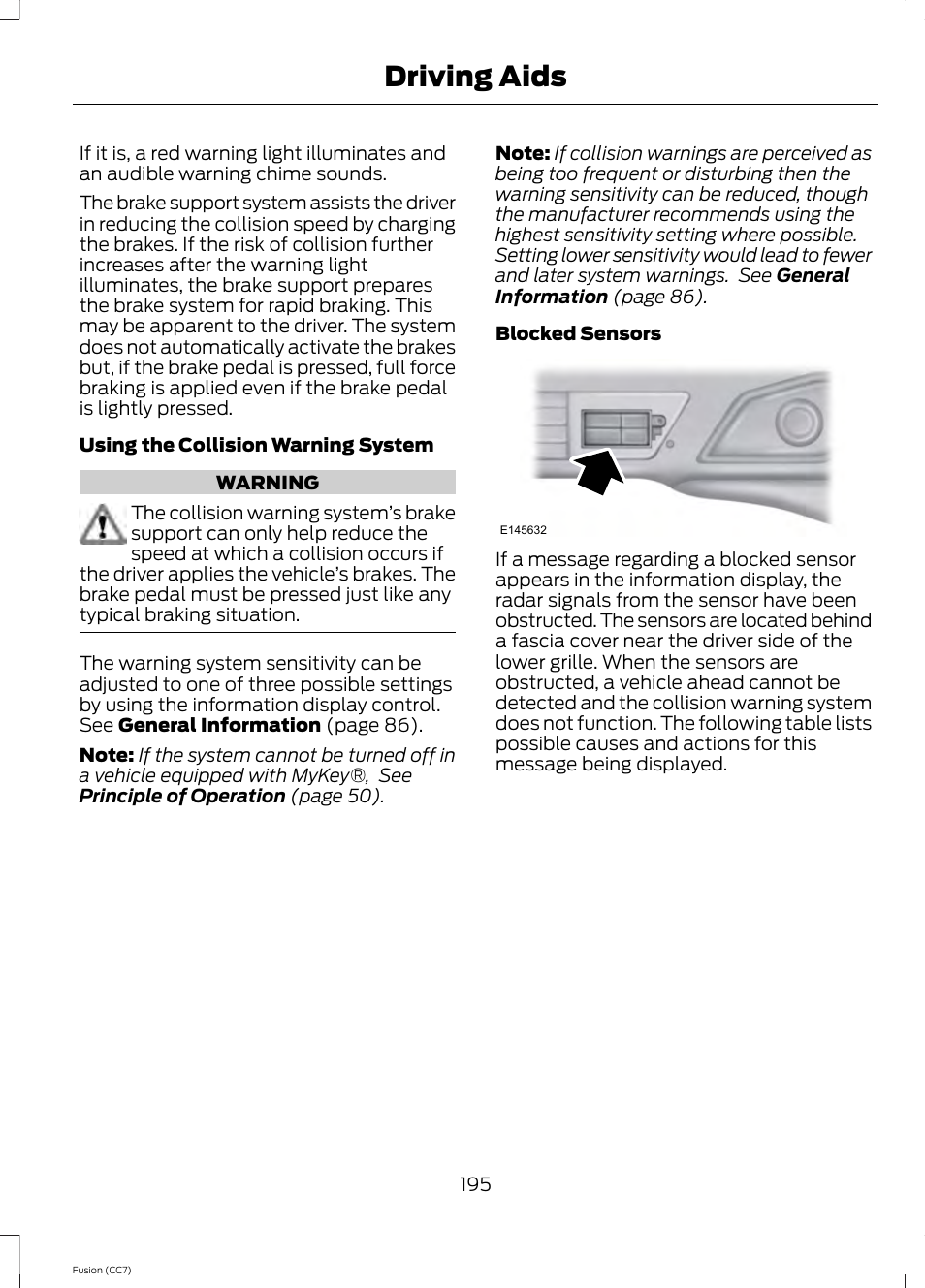 Driving aids | FORD 2014 Fusion v.2 User Manual | Page 197 / 453