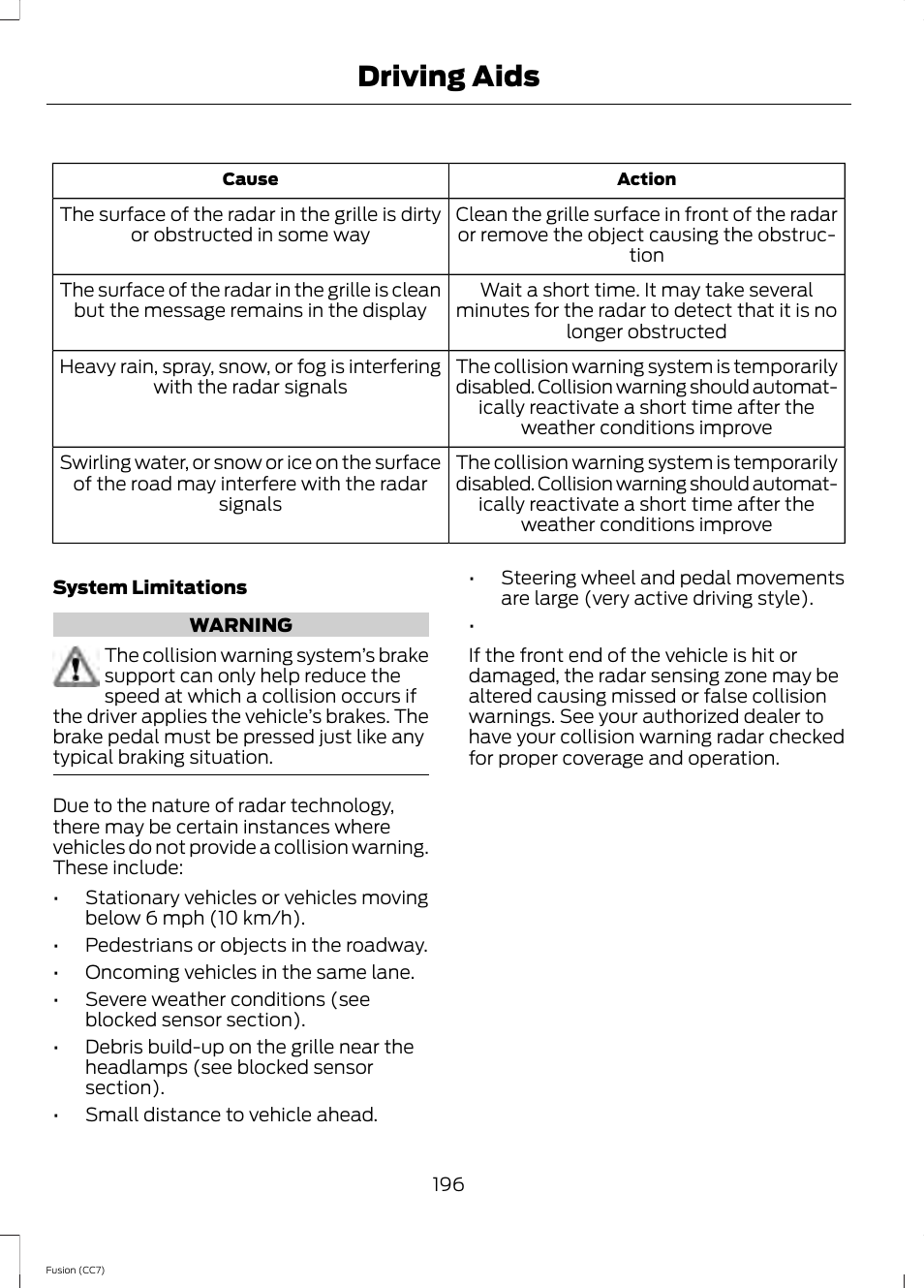 Driving aids | FORD 2014 Fusion v.2 User Manual | Page 198 / 453