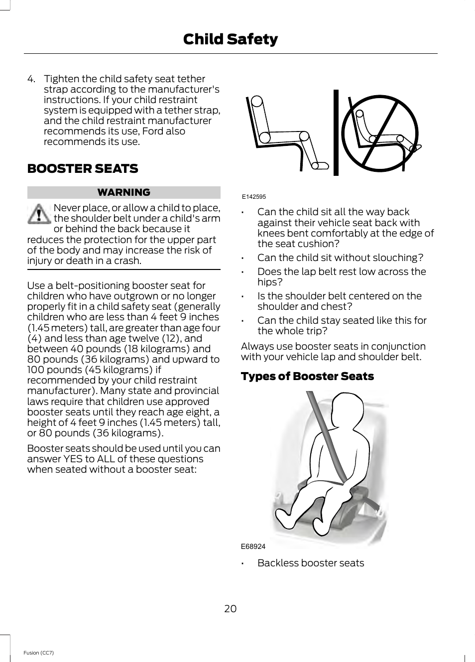 Booster seats, Child safety | FORD 2014 Fusion v.2 User Manual | Page 22 / 453
