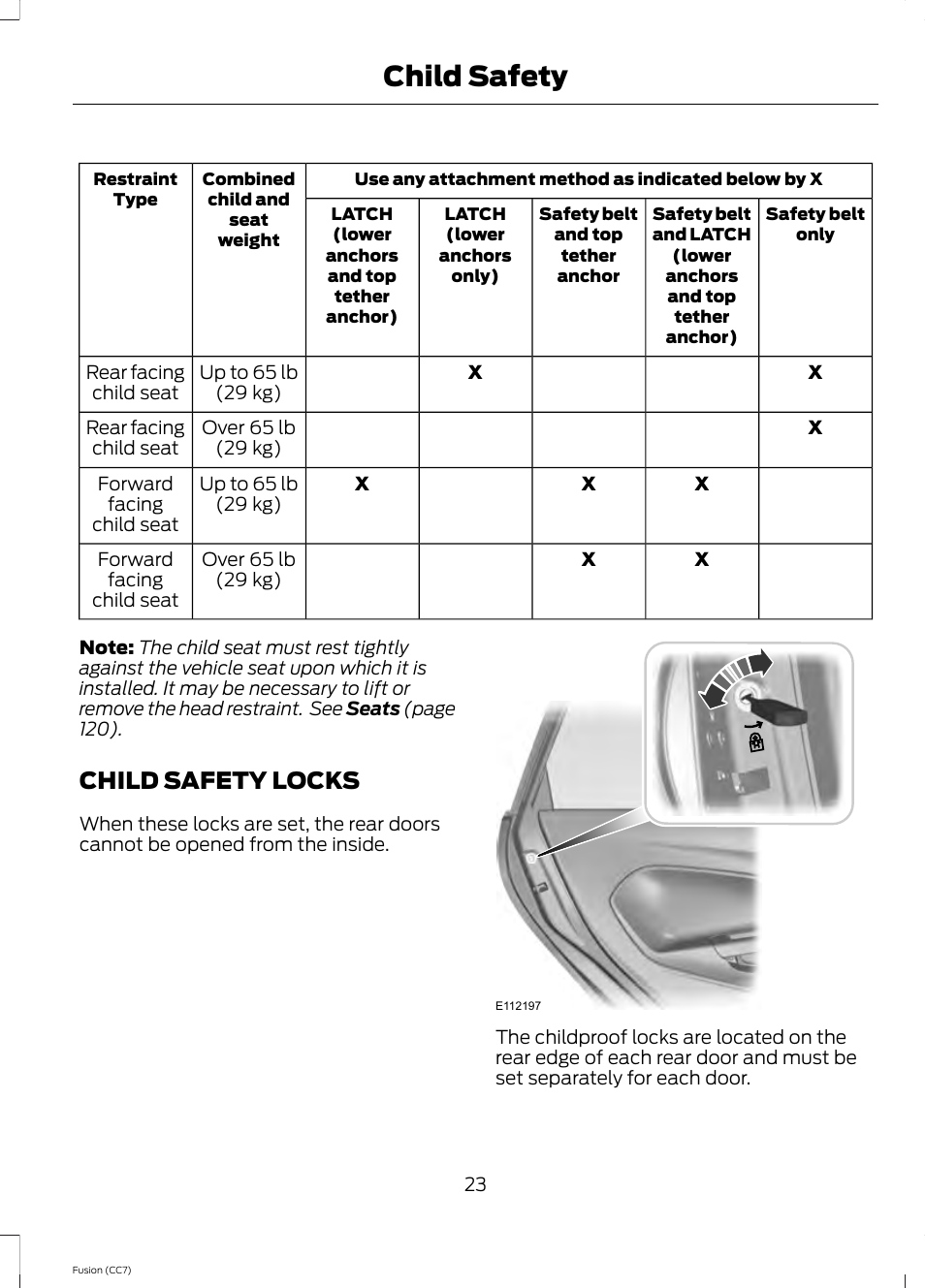 Child safety locks, Child safety | FORD 2014 Fusion v.2 User Manual | Page 25 / 453