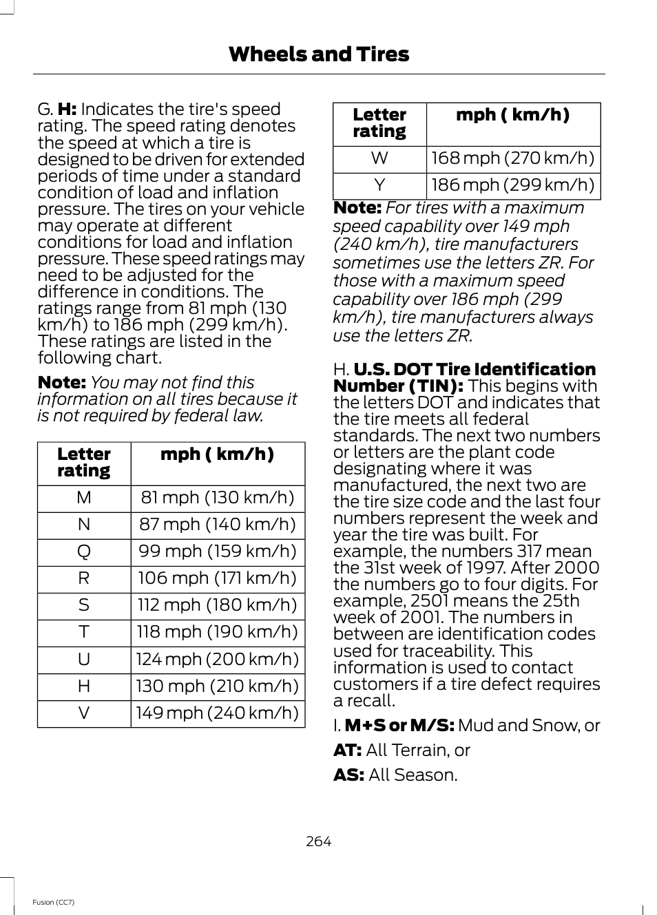 Wheels and tires | FORD 2014 Fusion v.2 User Manual | Page 266 / 453