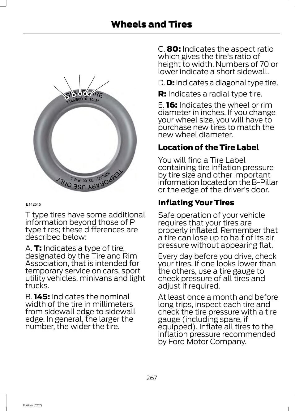Wheels and tires | FORD 2014 Fusion v.2 User Manual | Page 269 / 453