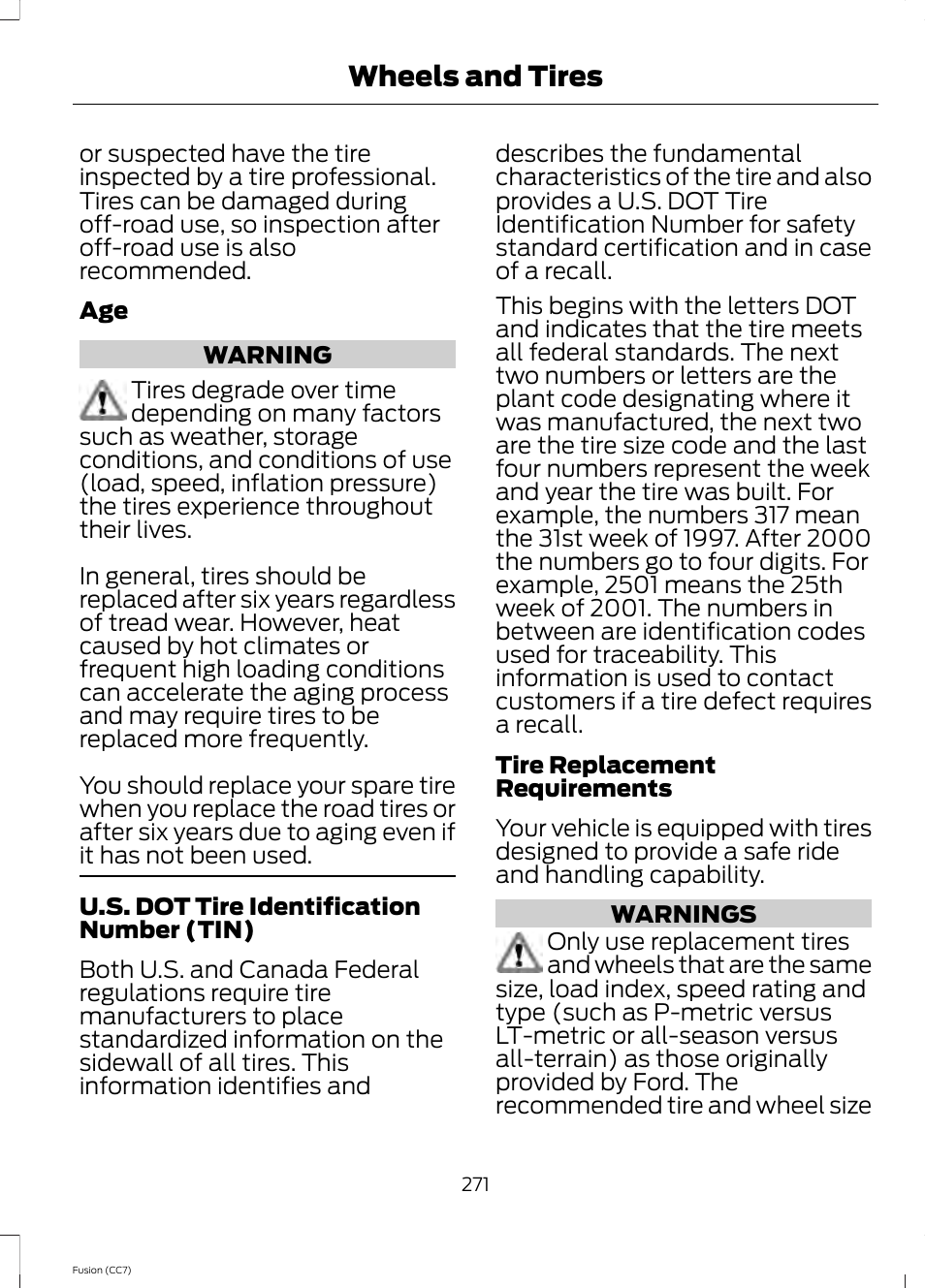 Wheels and tires | FORD 2014 Fusion v.2 User Manual | Page 273 / 453