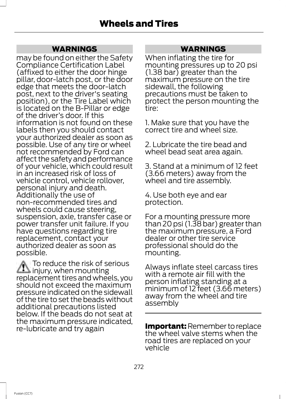 Wheels and tires | FORD 2014 Fusion v.2 User Manual | Page 274 / 453