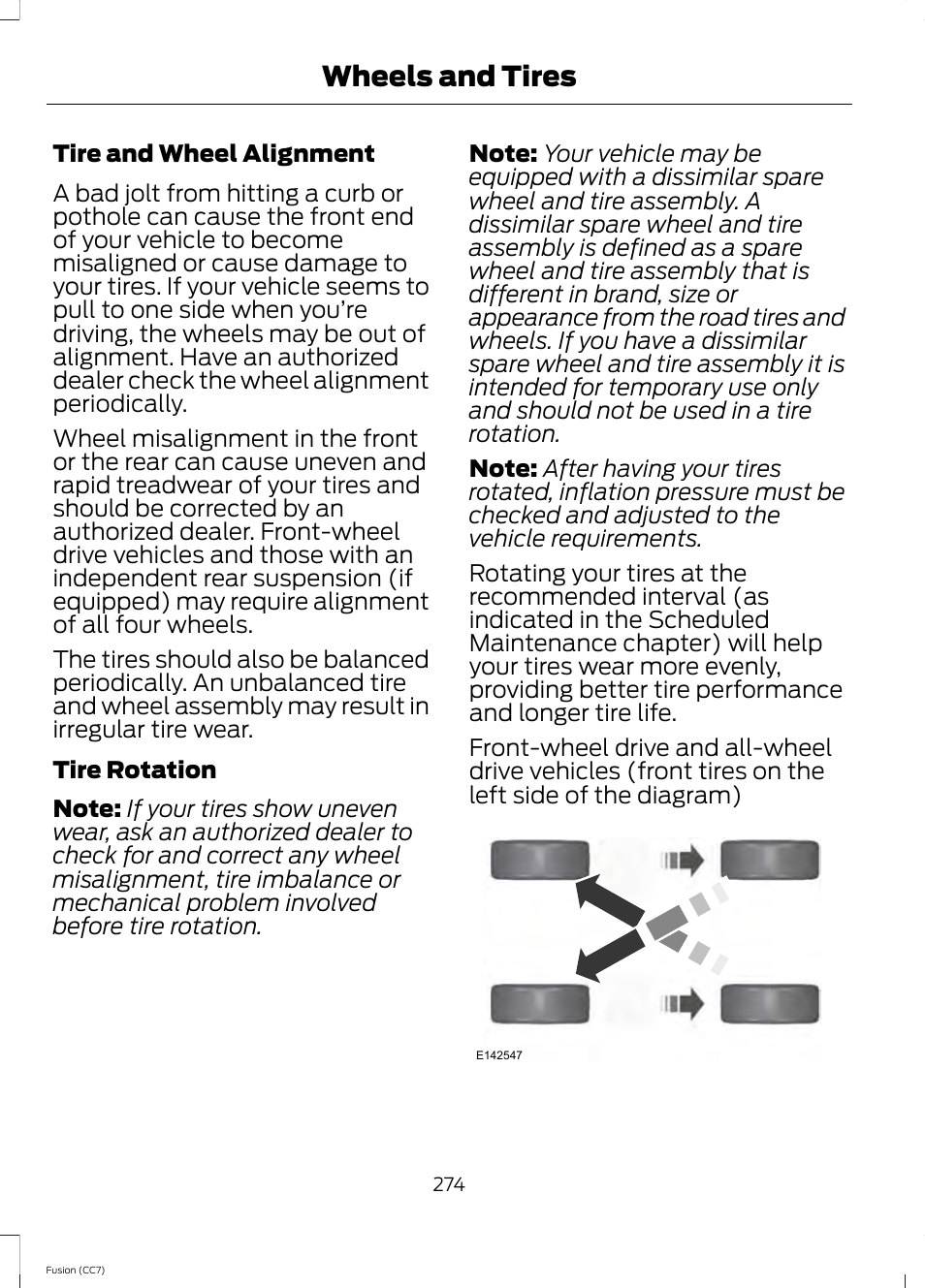 Wheels and tires | FORD 2014 Fusion v.2 User Manual | Page 276 / 453