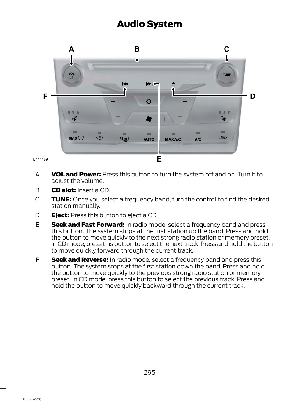Audio system | FORD 2014 Fusion v.2 User Manual | Page 297 / 453