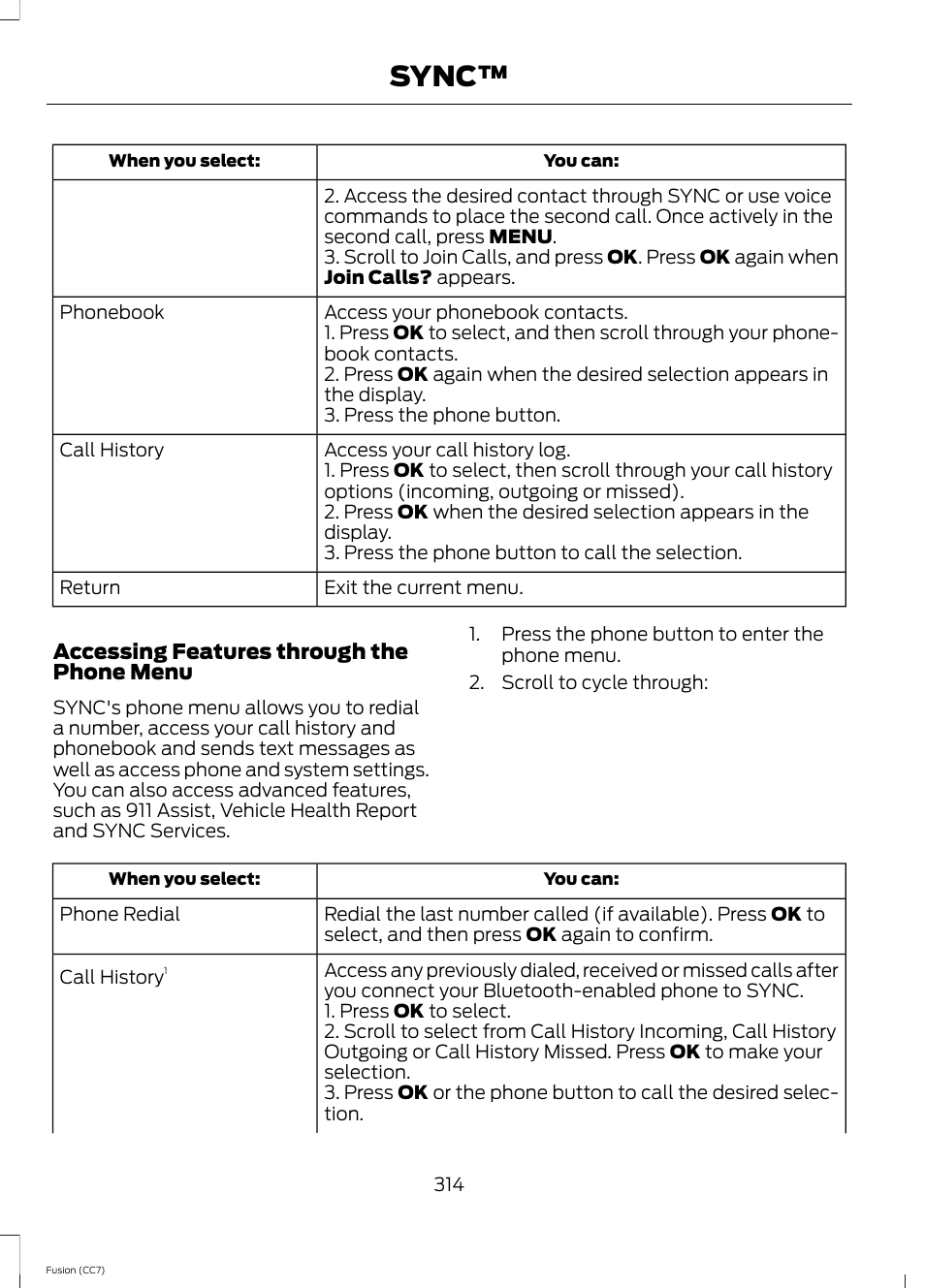 Sync | FORD 2014 Fusion v.2 User Manual | Page 316 / 453