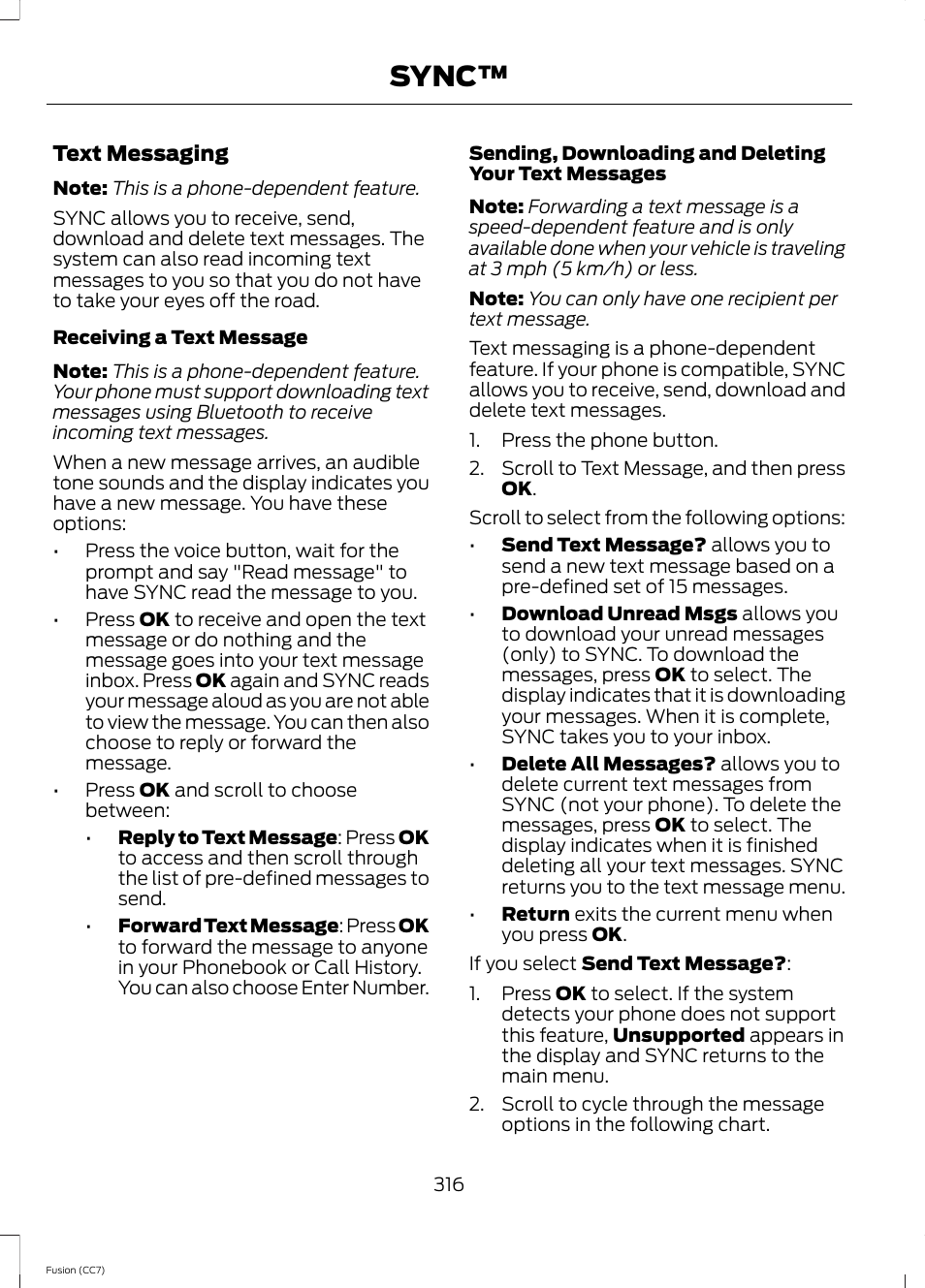 Sync | FORD 2014 Fusion v.2 User Manual | Page 318 / 453