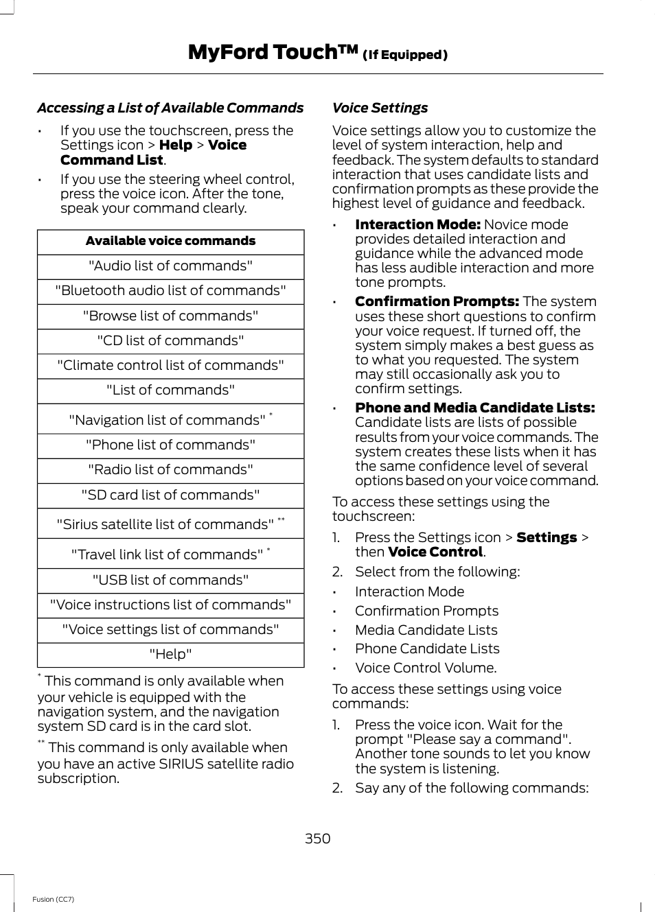 Myford touch | FORD 2014 Fusion v.2 User Manual | Page 352 / 453
