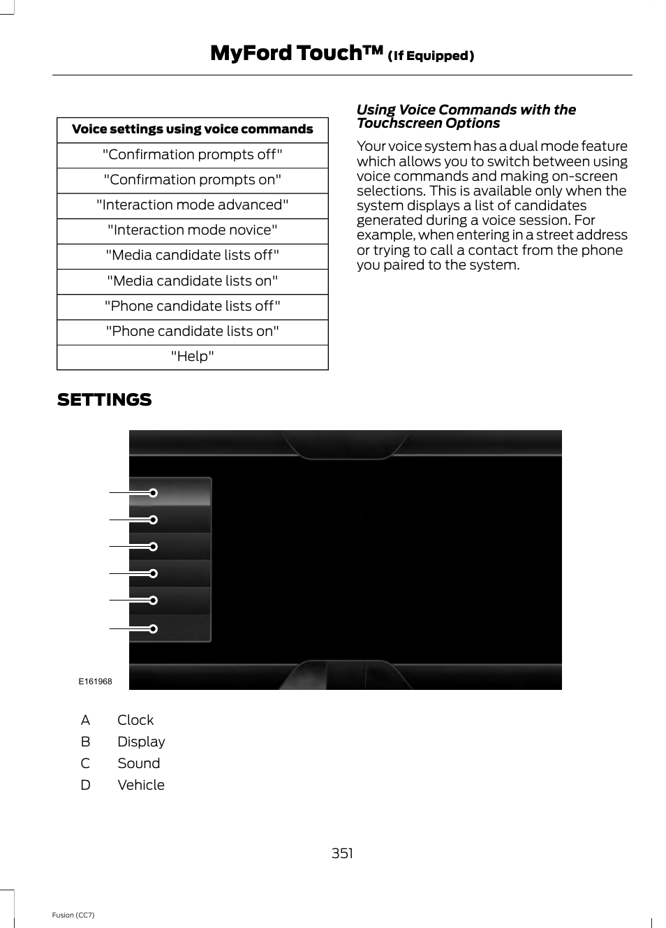 Settings, Myford touch | FORD 2014 Fusion v.2 User Manual | Page 353 / 453
