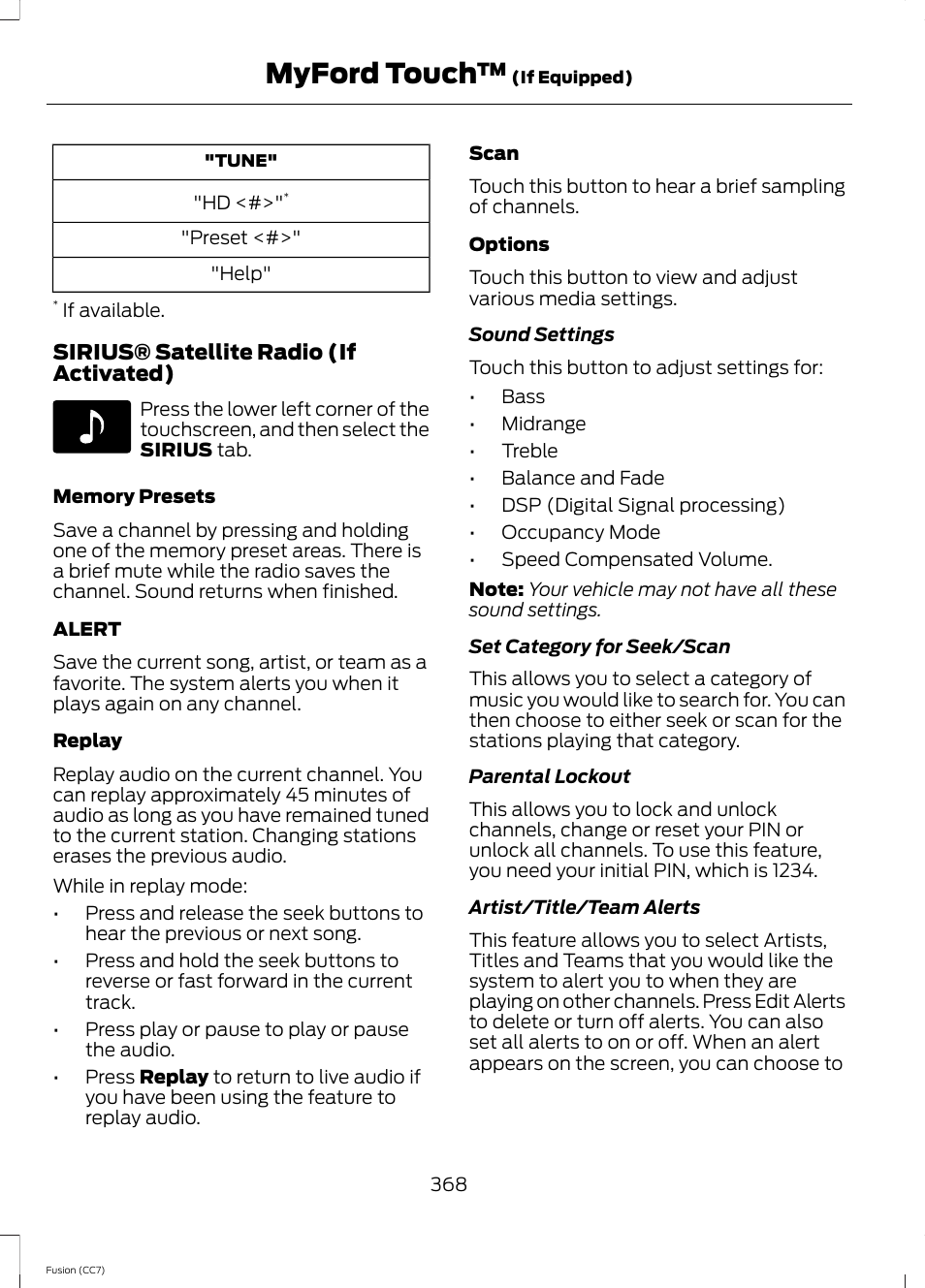 Myford touch | FORD 2014 Fusion v.2 User Manual | Page 370 / 453