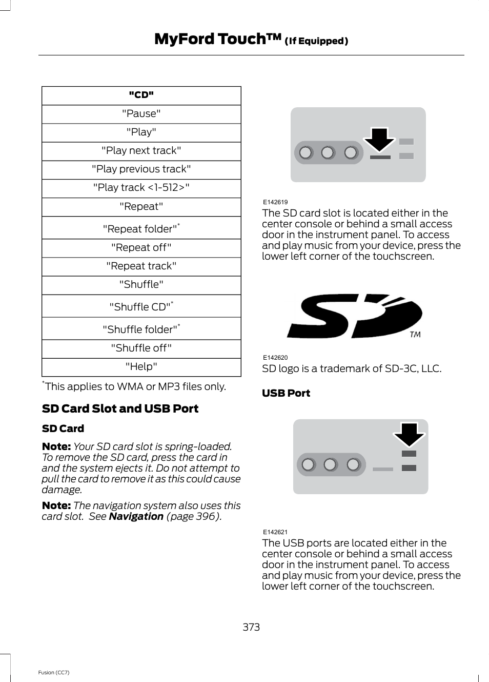 Myford touch, Sd card slot and usb port | FORD 2014 Fusion v.2 User Manual | Page 375 / 453