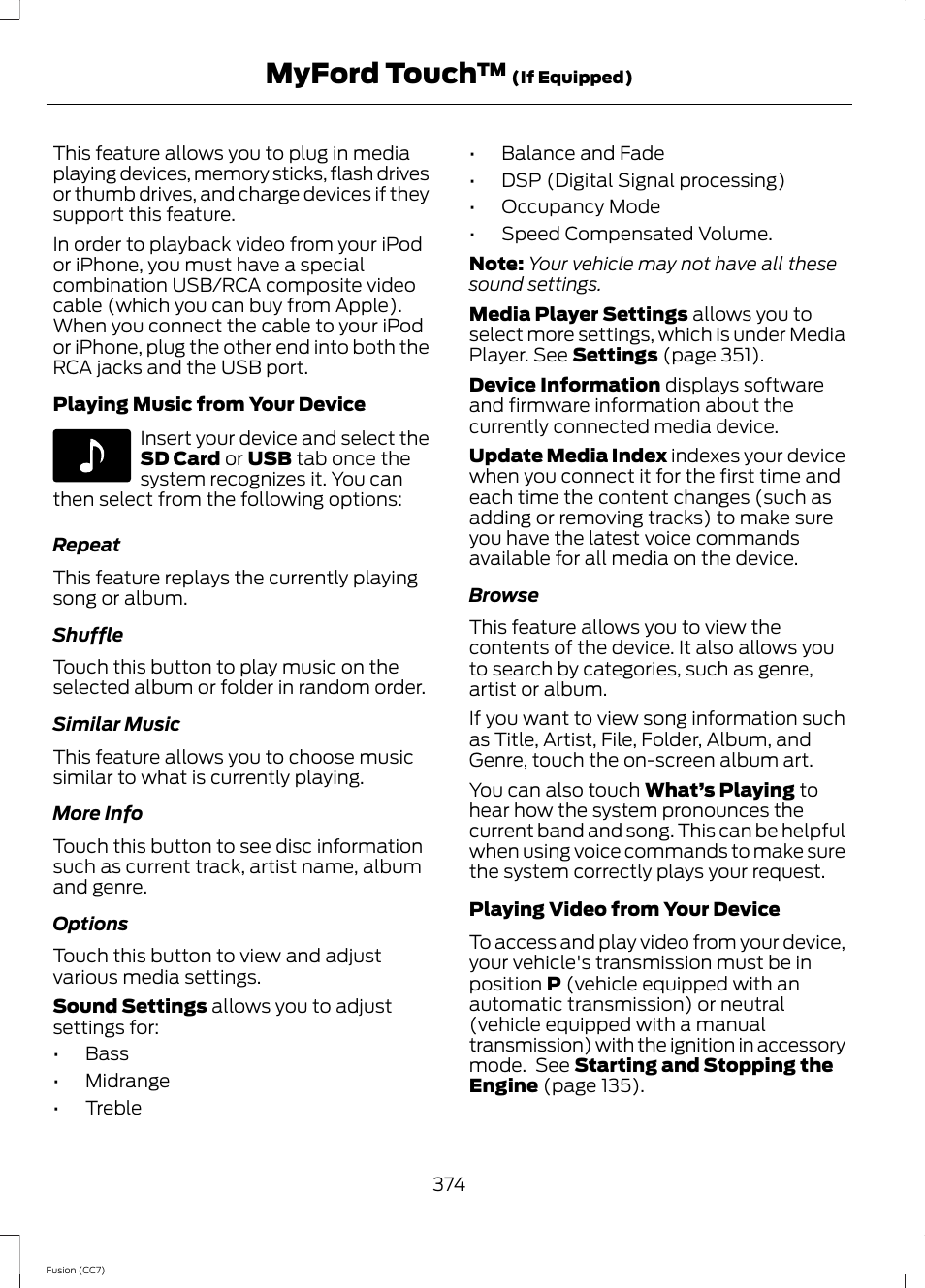 Myford touch | FORD 2014 Fusion v.2 User Manual | Page 376 / 453