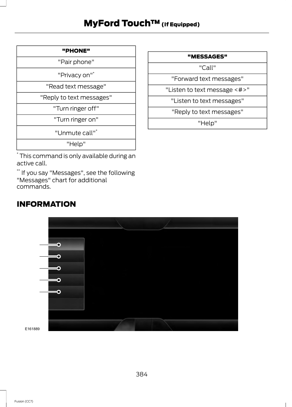 Information, Myford touch | FORD 2014 Fusion v.2 User Manual | Page 386 / 453