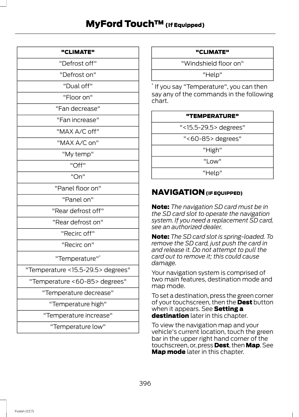 Navigation, Myford touch | FORD 2014 Fusion v.2 User Manual | Page 398 / 453