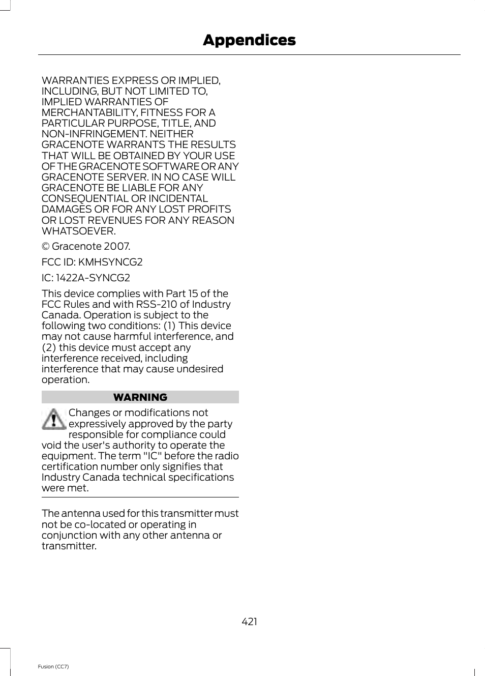 Appendices | FORD 2014 Fusion v.2 User Manual | Page 423 / 453