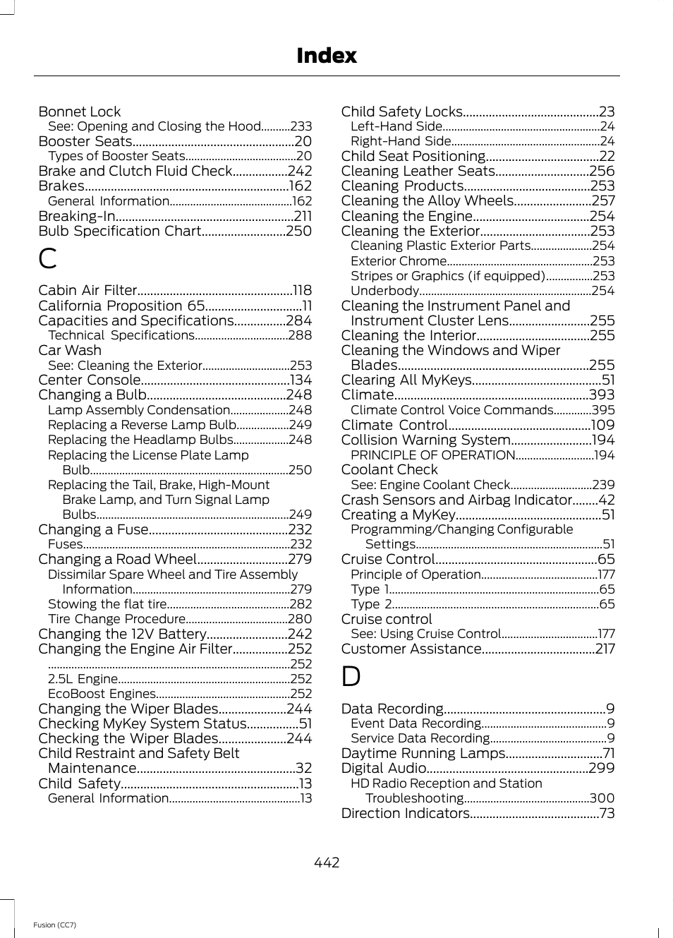 Index | FORD 2014 Fusion v.2 User Manual | Page 444 / 453