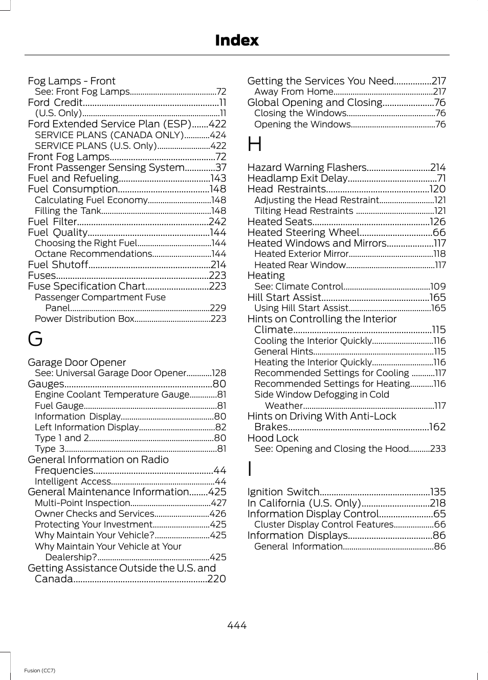 Index | FORD 2014 Fusion v.2 User Manual | Page 446 / 453