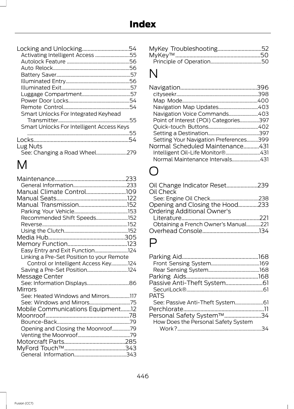 Index | FORD 2014 Fusion v.2 User Manual | Page 448 / 453