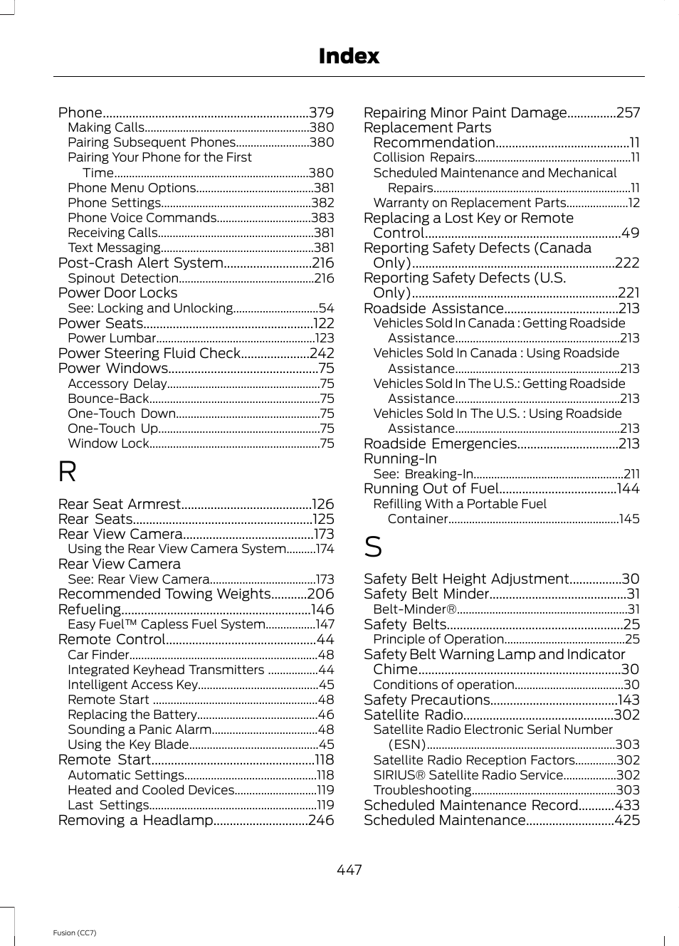 Index | FORD 2014 Fusion v.2 User Manual | Page 449 / 453